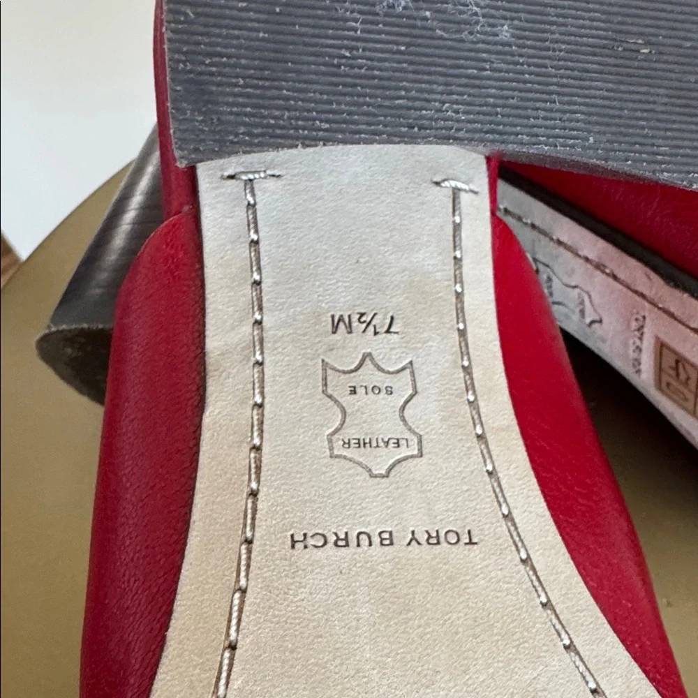 Tory Burch Leather Mules Size US 7.5 Tory Burch Red Leather Slip-On Shoes